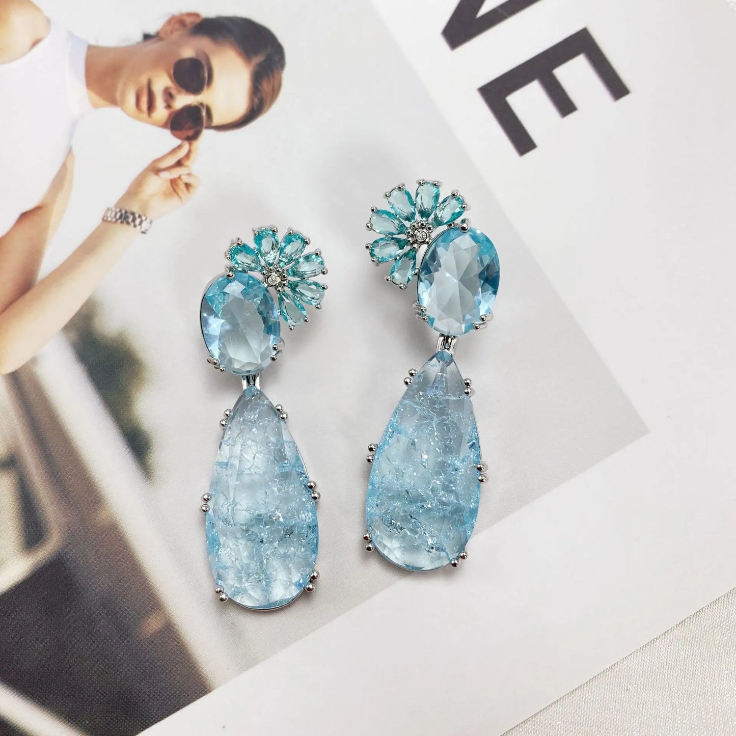 Bilincolor Fashionable Light Luxury Ice Flower Color Zirconium Inlaid Flower Earrings for Women