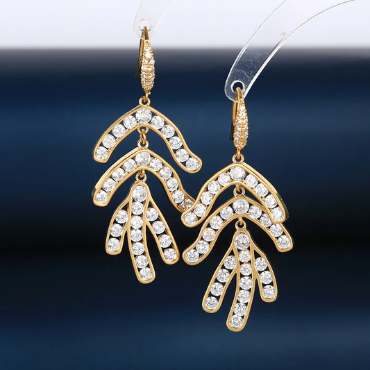 Luxury and Fashionable  Zircon Leaf Shaped Earrings For Women or Girls'  Christmas Gift