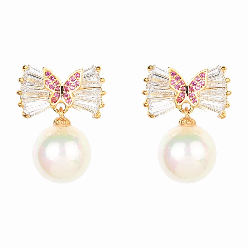 Luxury Anti Allergy Pearl Zircon Earrings  For Women or Girls  Chrismas' Gift