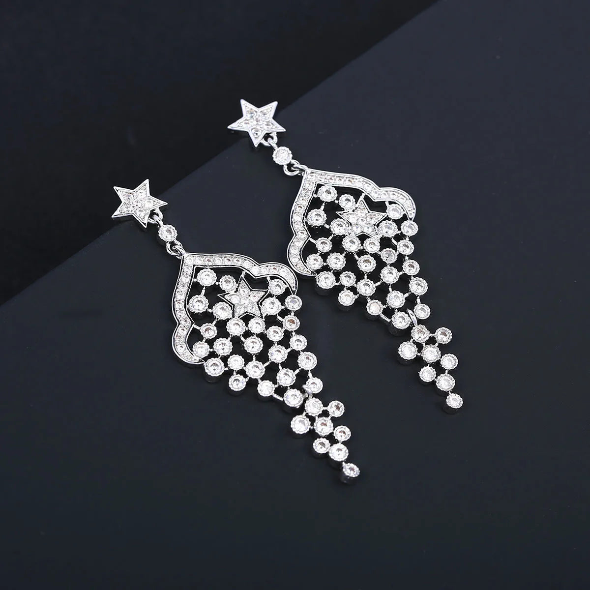 Bilincolor Luxury  Zircon Water Drop Long Tassel Earrings for Wedding or Party