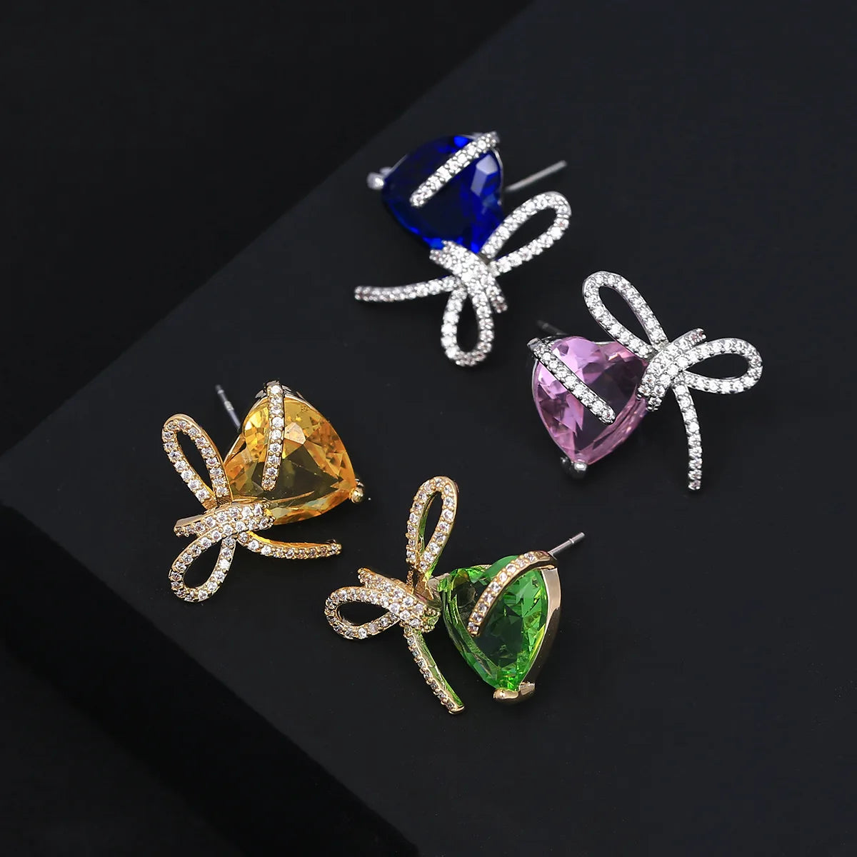 Bilincolor New Bow Shaped Light Colored Zircon Earrings  for   Wedding  or  Party