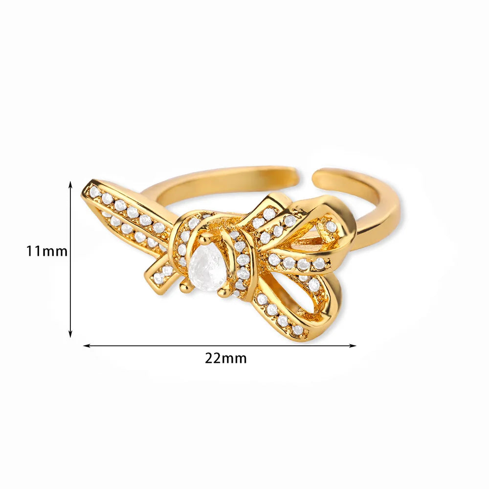 Luxury Design Bow-knot Rings for Women Waterproof Stainless Steel Ring Vintage Zircon Aesthetic Jewelry Finger Accessories mujer