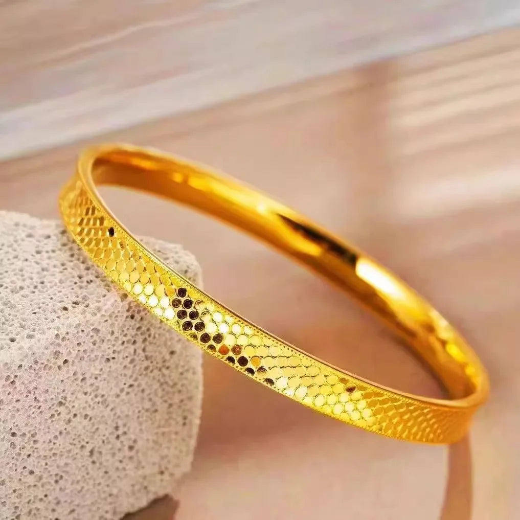 Women's Hand Bracelets Dubai Gold Color 8mm Sparkling Round Circle Cuff Bangles Waterproof High Quality Luxury Jewelry Gifts