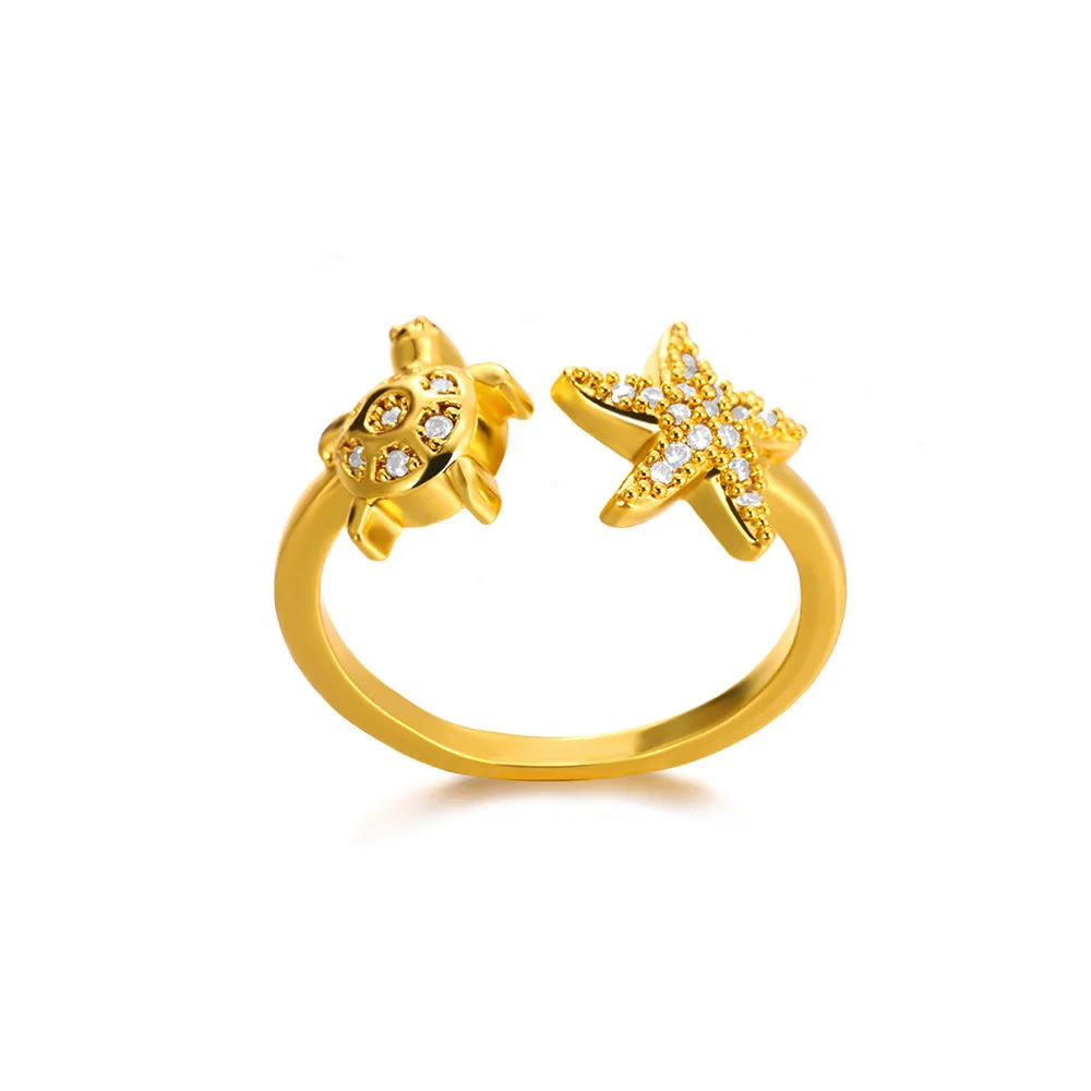 Summer Starfish Rings for Women Girls Opening Stainless Steel Ring 2024 Trend Female Beach Jewelry Daily Accessories anillos