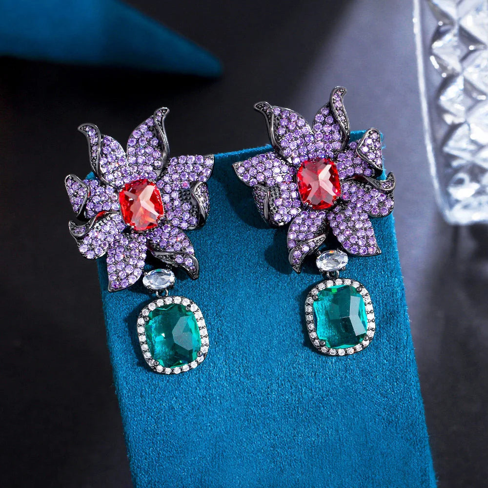 Bilincolor Korea Light Luxury Heavy Industry Zircon Flower Earrings for Women