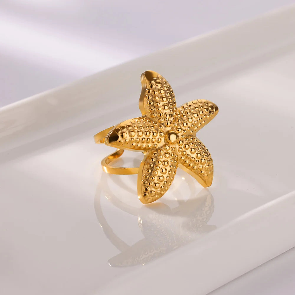 Summer Starfish Rings for Women Girls Opening Stainless Steel Ring 2024 Trend Female Beach Jewelry Daily Accessories anillos