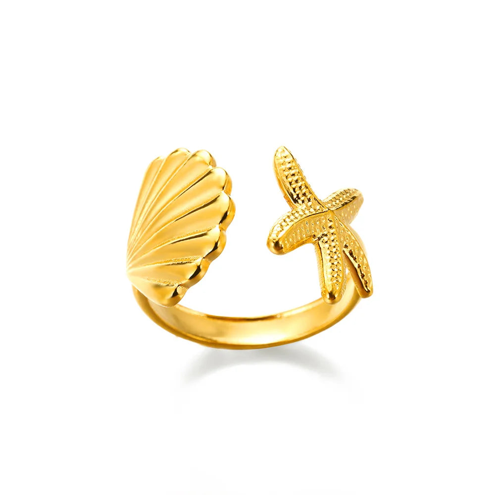 Summer Starfish Rings for Women Girls Opening Stainless Steel Ring 2024 Trend Female Beach Jewelry Daily Accessories anillos