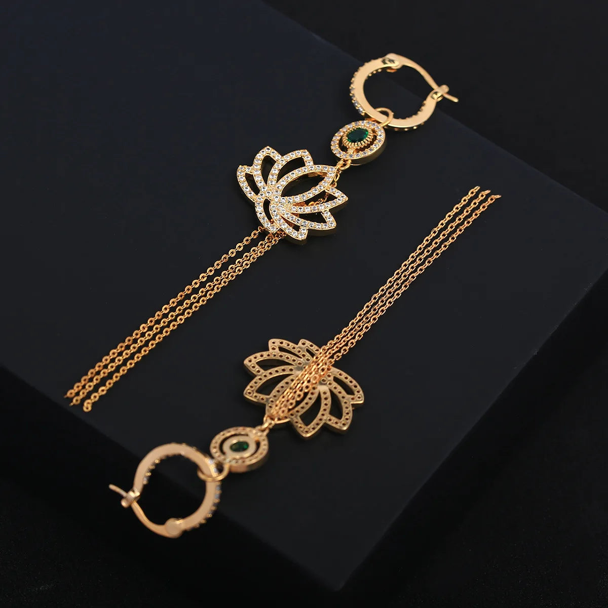 Luxury and Fashionable  Lotus Shaped Zircon Earrings For Women or Girls' Gift