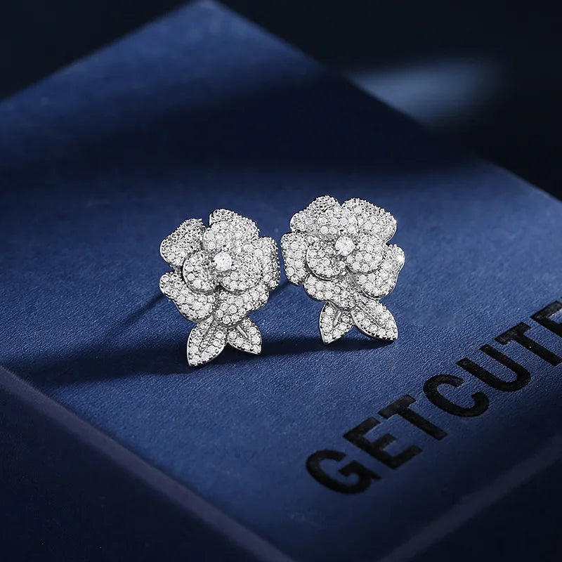 Bilincolor Luxury Zirconium Camellia Earrings for Gift