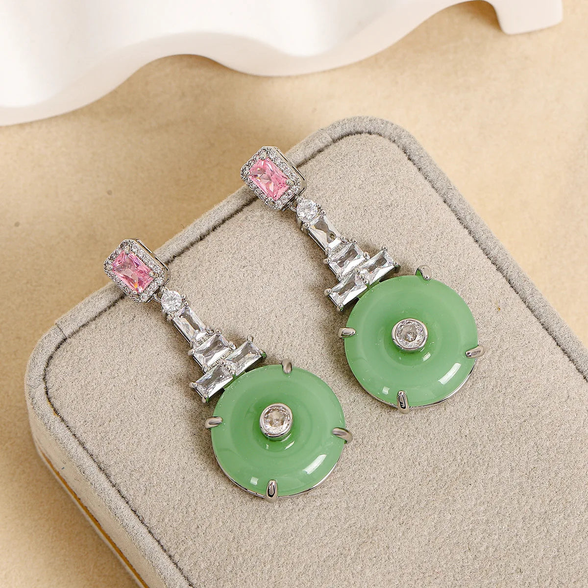 Bilincolor New Chinese Style Green Safety Buckle Earrings for Women