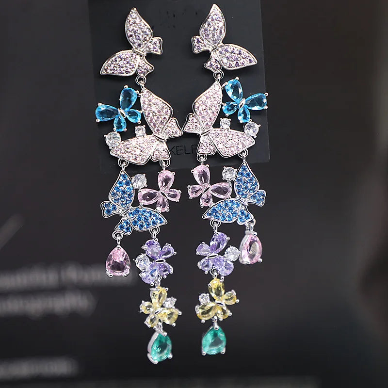 أقراط Bilincolor Black Card Heavy Industry Micro Inclusive Zercon Butterfly Earring للهدايا