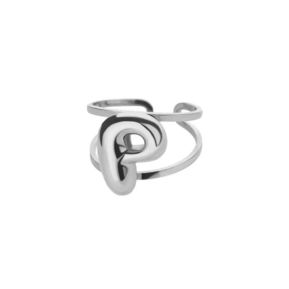 Initials Rings for Women Gold Color Stainless Steel Ring 2024 Trend Opening Couple Band Alphabet Letter Jewelry anillos mujer