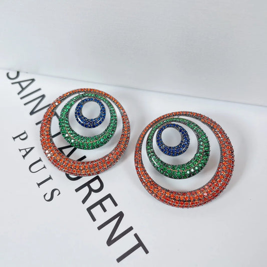 Bilincolor Hollowed-out Color-inlaid Zircon Geometric Round Light Luxury Earrings For Women