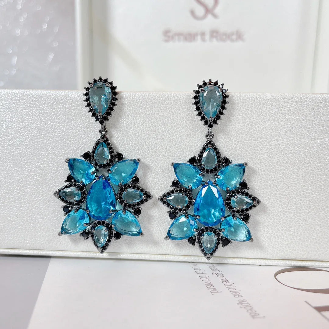 Bilincolor Fashionable and Elegant Star Style Light Luxury Colorful Zirconia Flower Earrings For Women