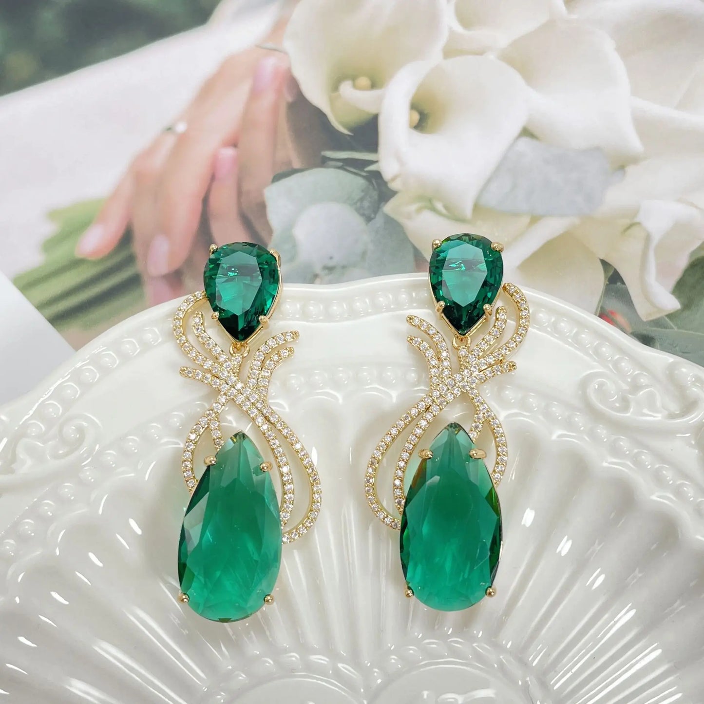 Bilincolor Micro-inlaid Colorful Zircon Drop-shaped Flower Earrings For Women