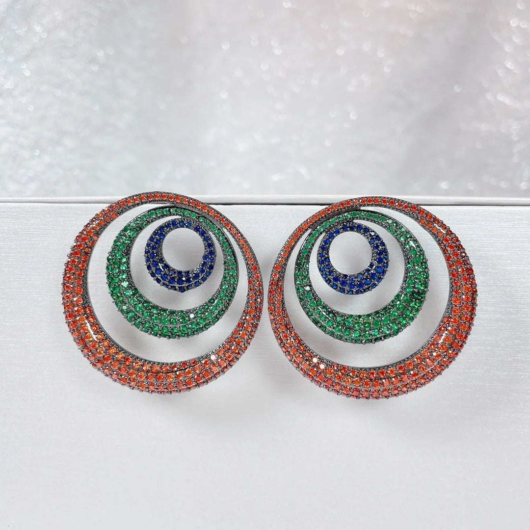 Bilincolor Hollowed-out Color-inlaid Zircon Geometric Round Light Luxury Earrings For Women