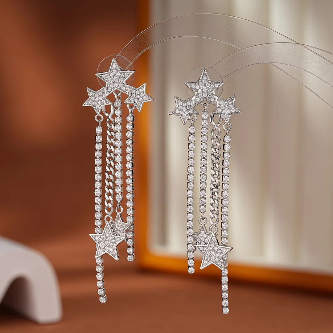 Bilincolor Light Luxury Atmospheric Star Tassel Zircon Earrings For Women