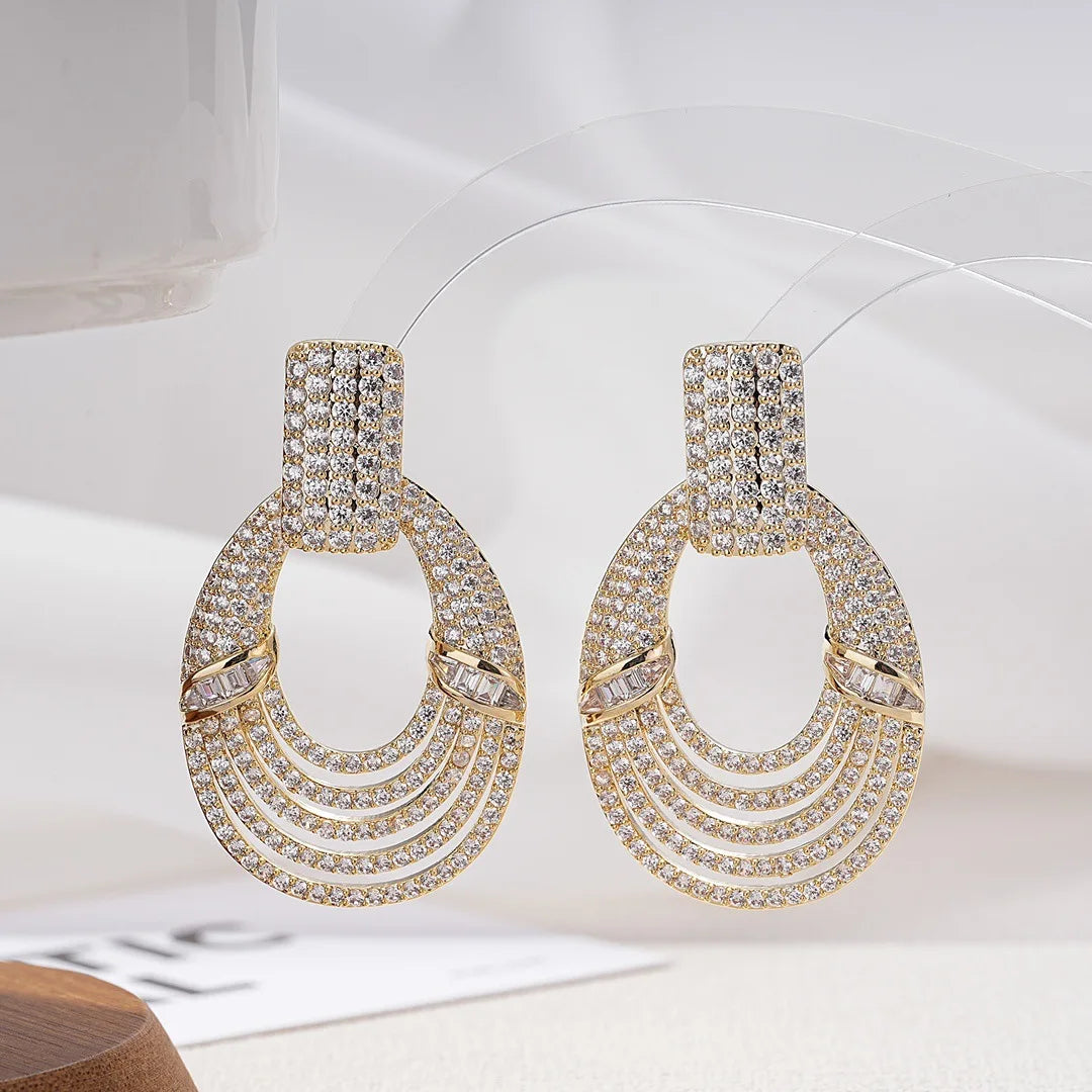 Bilincolor Fashionable Line Elliptical Light Luxury Zircon Earrings for Women