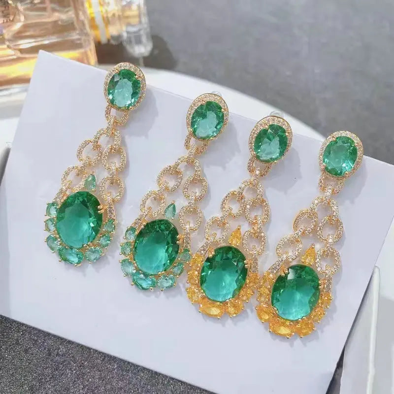 Bilincolor Green Cubic Zirconia Luxury Earring for Women