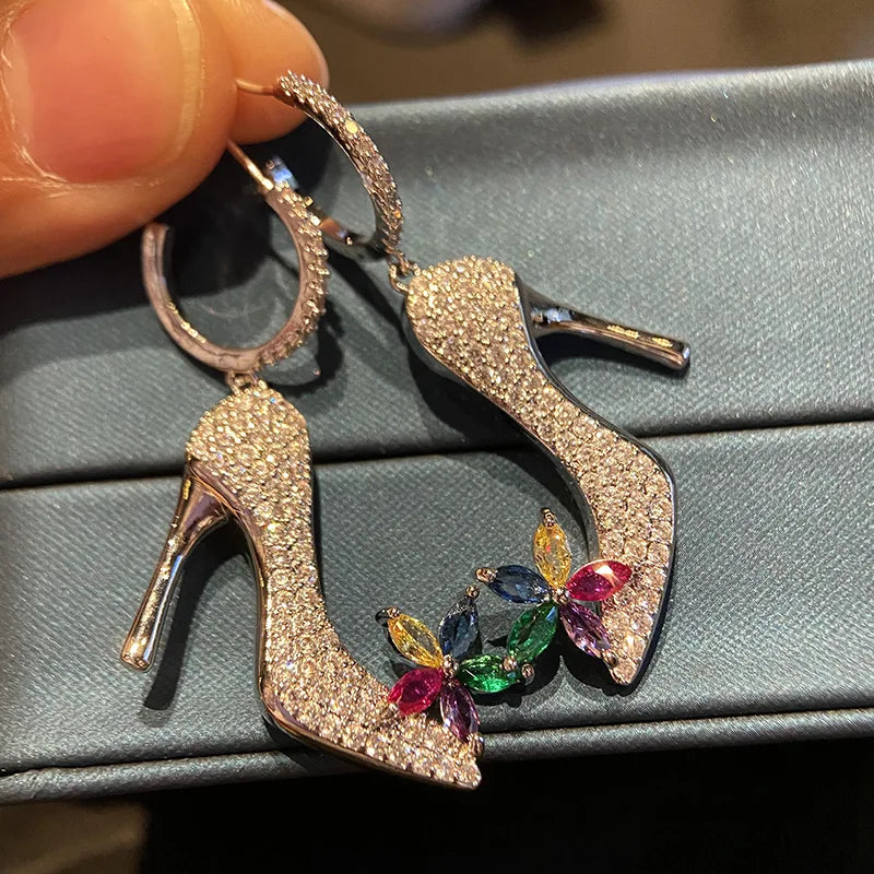 Zircon Light Luxury  Creative Design High Heels Earrings for Woman