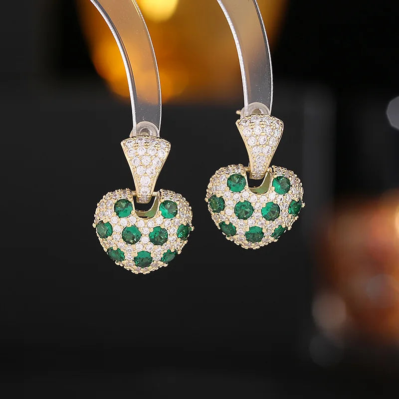 Bilincolor Light Luxury  Zircon Three-dimensional Heart-shaped Earrings  for Wedding or Party