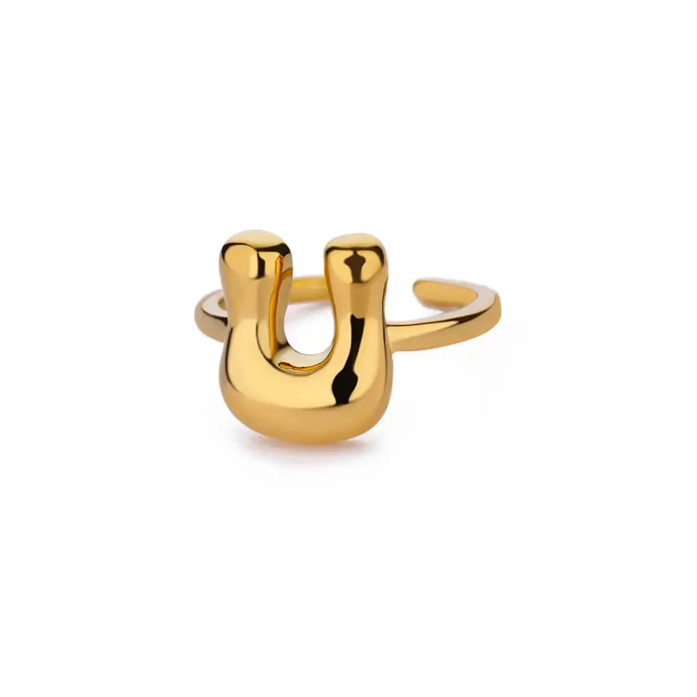 Chunky Initial Letter Rings for Women Gold Color Stainless Steel Ring Classic Alphabet Jewelry Finger Accessories anillos mujer