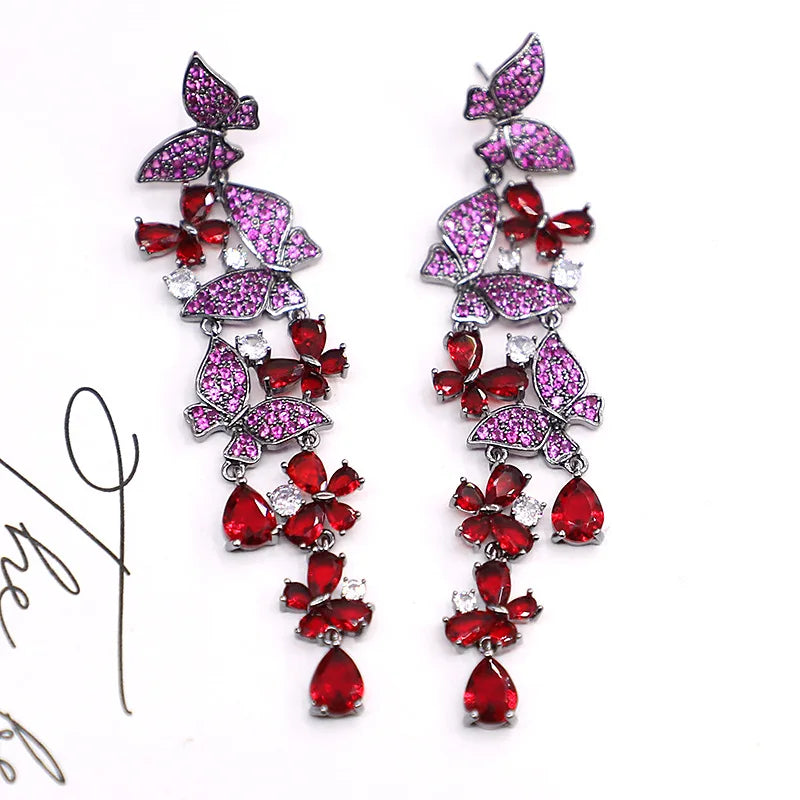 أقراط Bilincolor Black Card Heavy Industry Micro Inclusive Zercon Butterfly Earring للهدايا