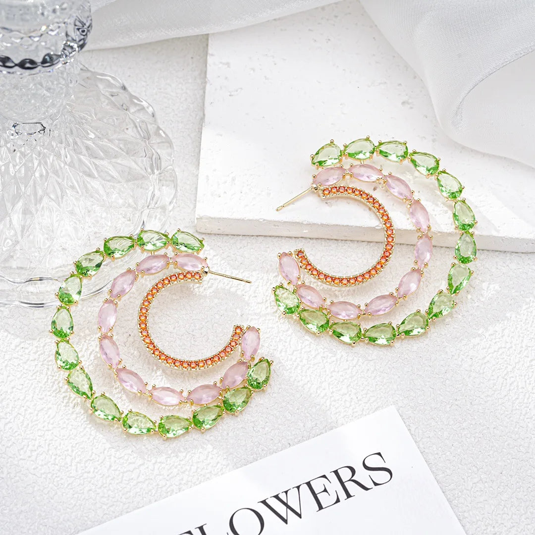 Bilincolor  C-shaped Colored Zircon Earrings For Women