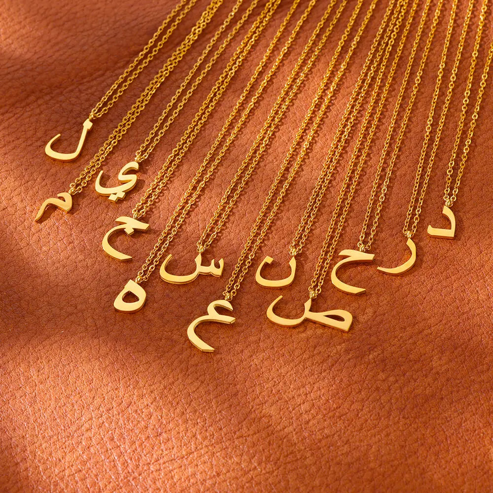 Arabic Letter Pendant Necklaces for Women Gold Color Initials Necklace 2024 Trend New Alphabet Stainless Steel Jewelry collar