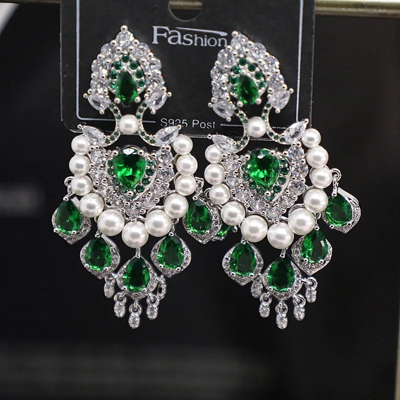 Bilincolor Micro Set Zircon Water Drop Tassel Earrings  For Women