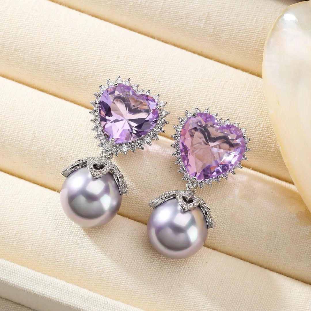 Bilincolor Romantic Love Colored Zircon Pearl Earrings for Women