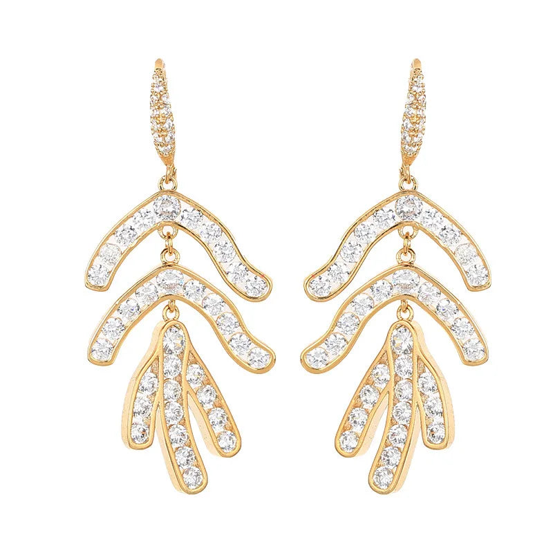 Luxury and Fashionable  Zircon Leaf Shaped Earrings For Women or Girls'  Christmas Gift