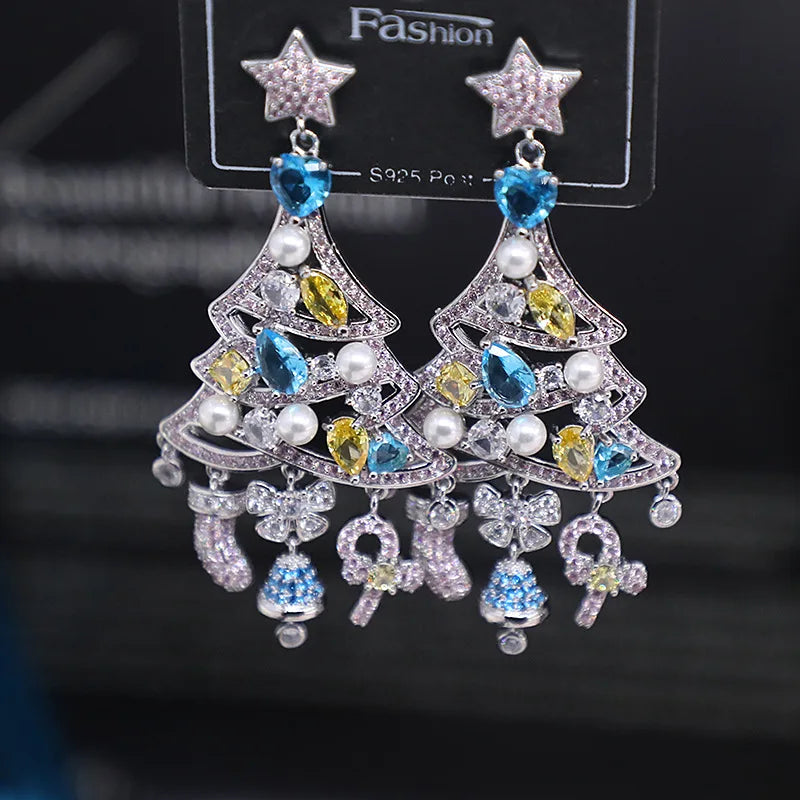 Bilincolor Micro Set Zircon Christmas Tree  Earrings For Women