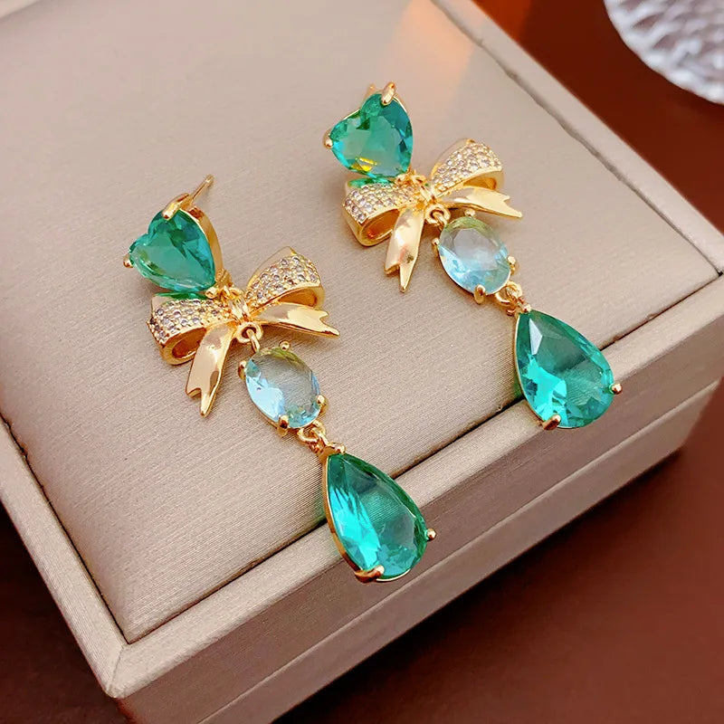 Bilincolor Zircon Bow Heart Droplet Earrings