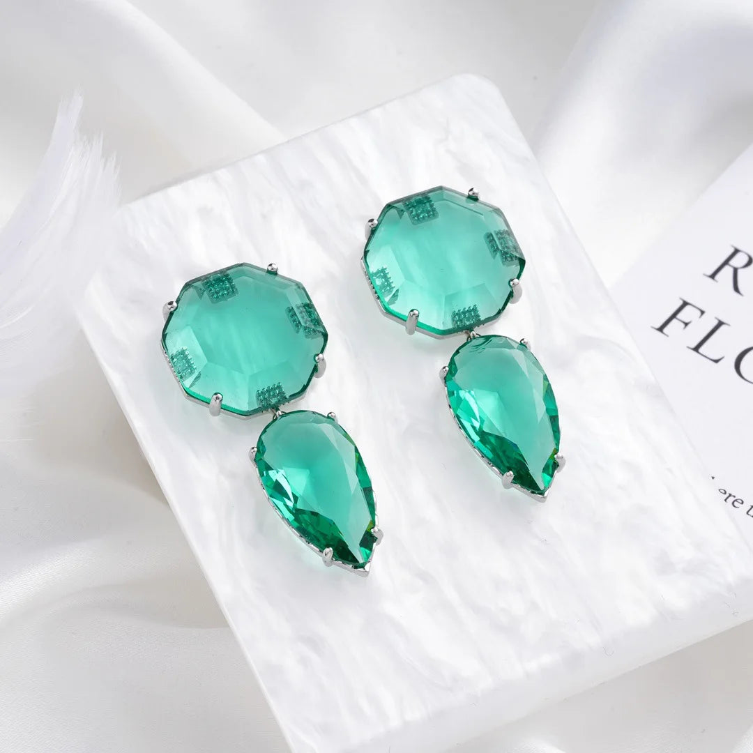 Bilincolor Fashionable and Fresh Geometric Colored Zircon Light Luxury Style Earrings For Women