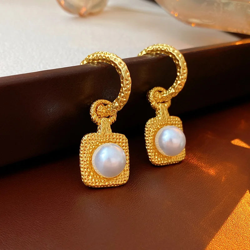 Bilincolor  Square Metal  invalid Pearl Earrings  for Women