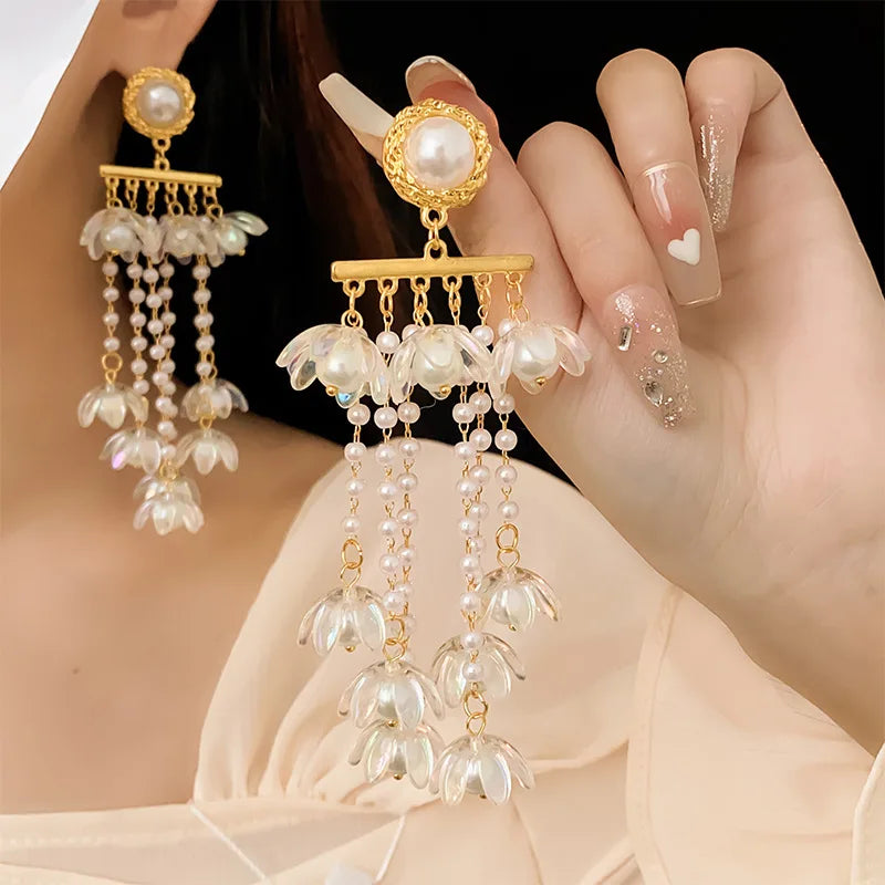 Bilincolor Flower Tassel Long Earrings for Women