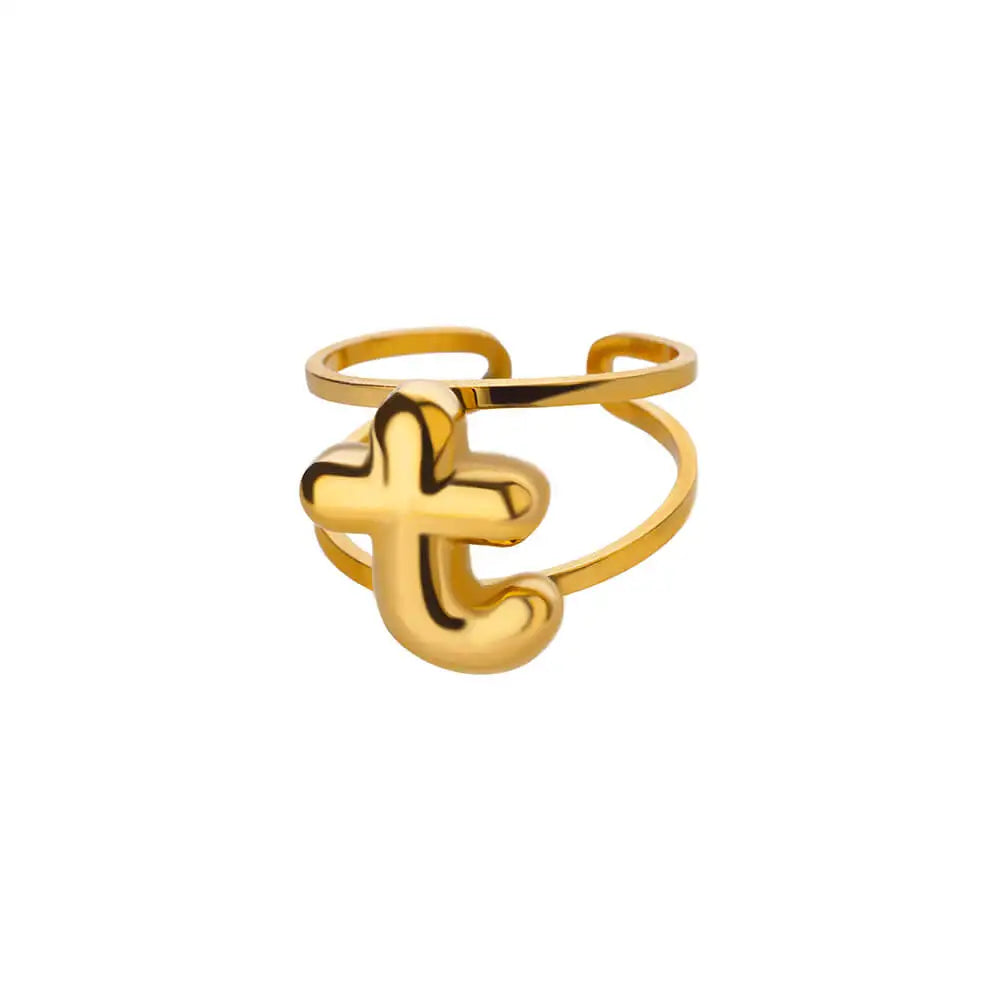 Initials Rings for Women Gold Color Stainless Steel Ring 2024 Trend Opening Couple Band Alphabet Letter Jewelry anillos mujer