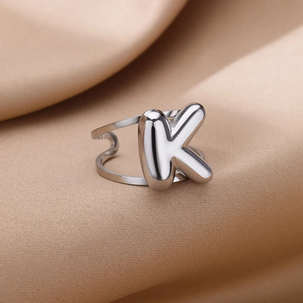 Initials Rings for Women Gold Color Stainless Steel Ring 2024 Trend Opening Couple Band Alphabet Letter Jewelry anillos mujer