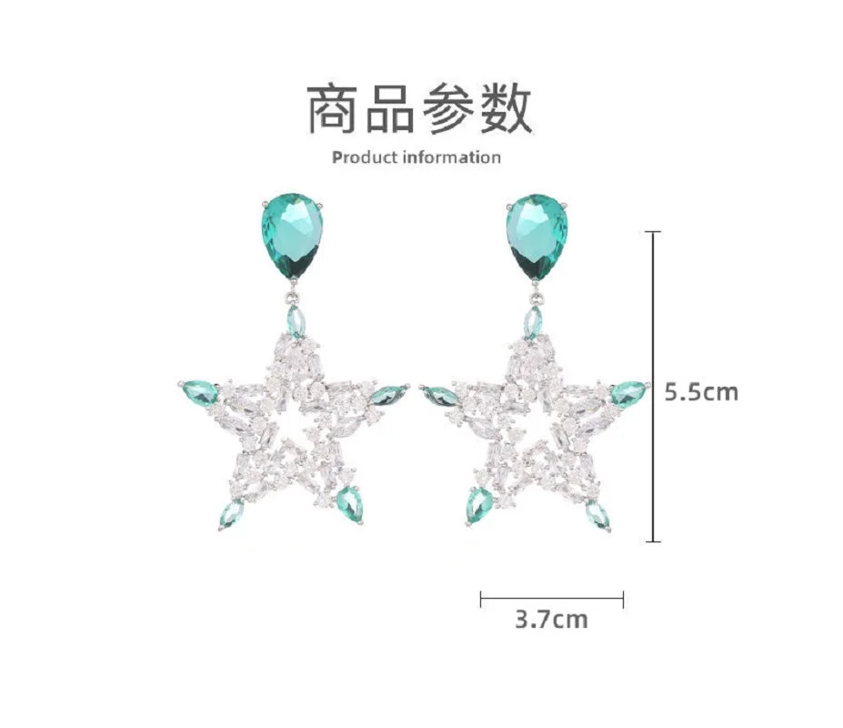 Bilincolor Light Luxury  Fashion  Zircon Five Star Earrings  for Wedding or Party