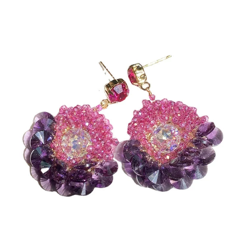 Bilincolor Luxury Rose Flower Crystal Earrings for Party or Wedding