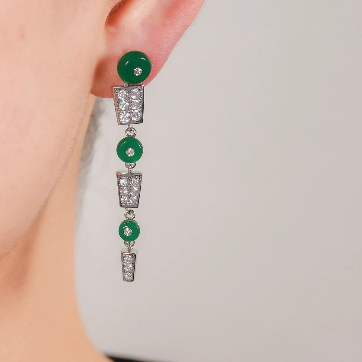 Bilincolor Green Water Drop Set Zircon Earrings for  Women