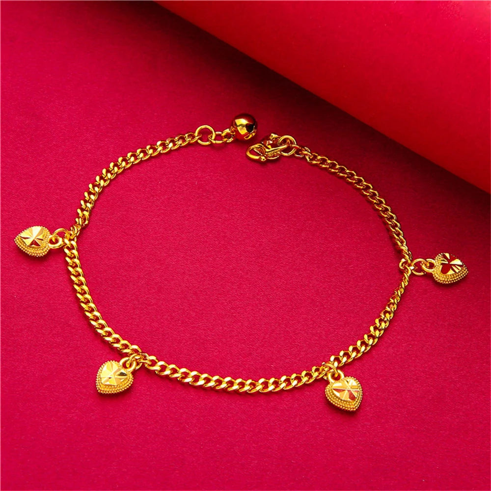 Yellow Gold Color Charm Bracelets For Women Multi Hearts Keys Stars Chain Bracelet Wristband Pulsera Femme Trendy Jewelry Gifts