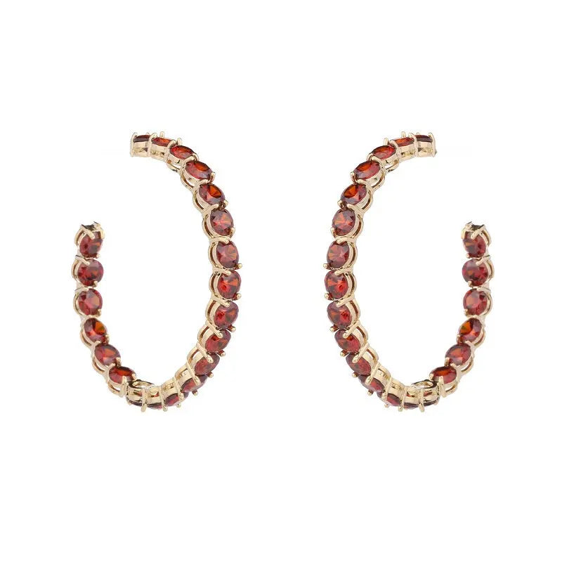 Bilincolor Luxury Large C-ring Earrings Inlaid with Zircon for  Wedding  or  Party