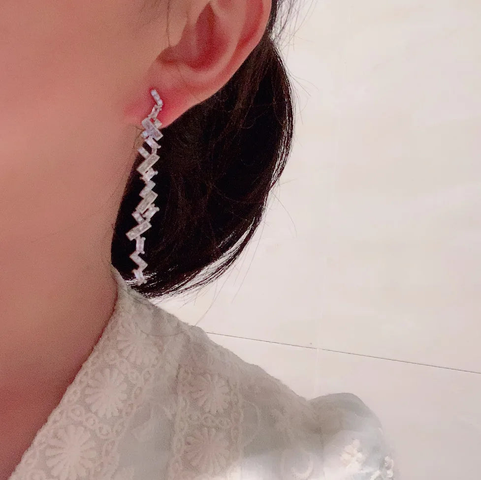 Bilincolor Light Luxury Irregular Wave Square Long Tassel Earrings  for Women for Women