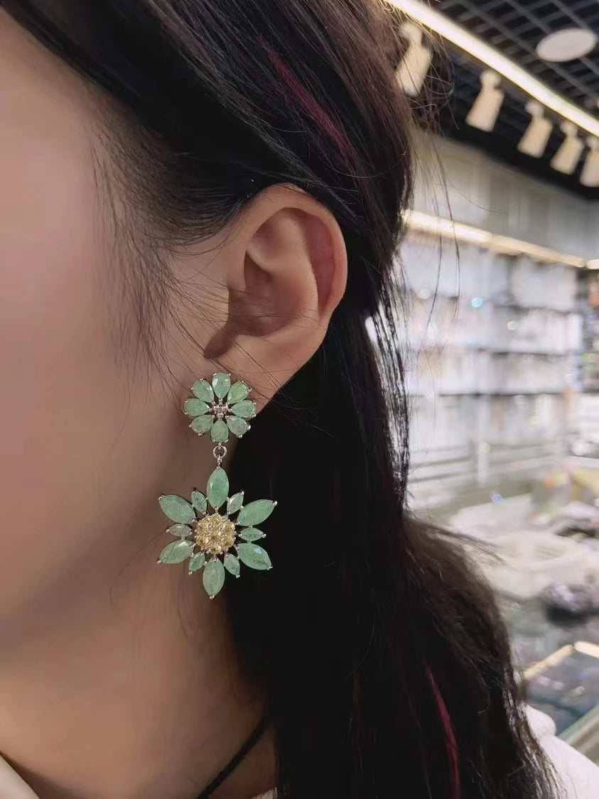 Bilincolor Light Luxury Zircon Fresh Ice Flower Green Earrings for Women