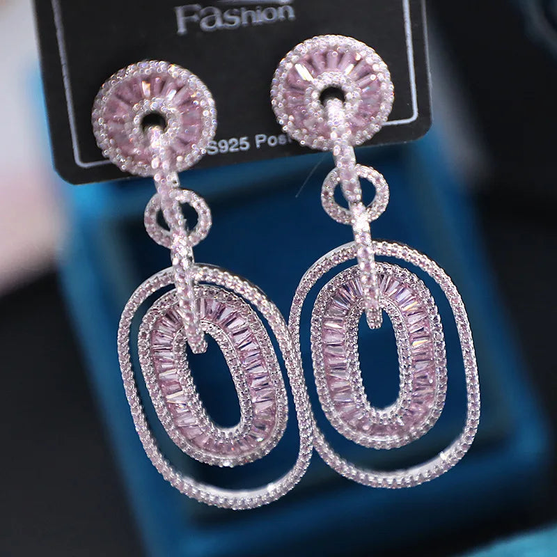 Bilincolor Micro-set Zircon Hollow Oval Ring Earrings for Women