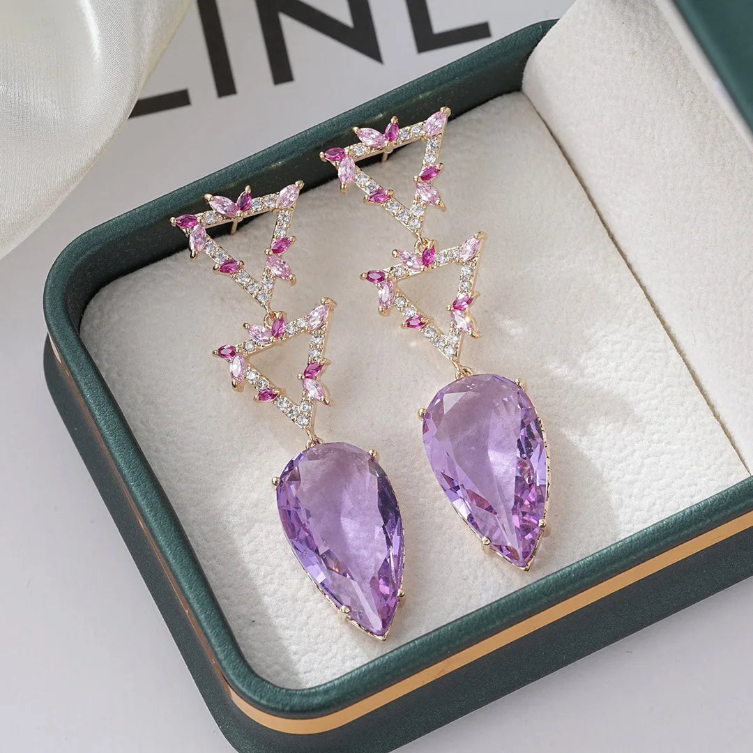 Bilincolor Fashionable and Luxury Water Drop Colored Zircon Earrings For Women