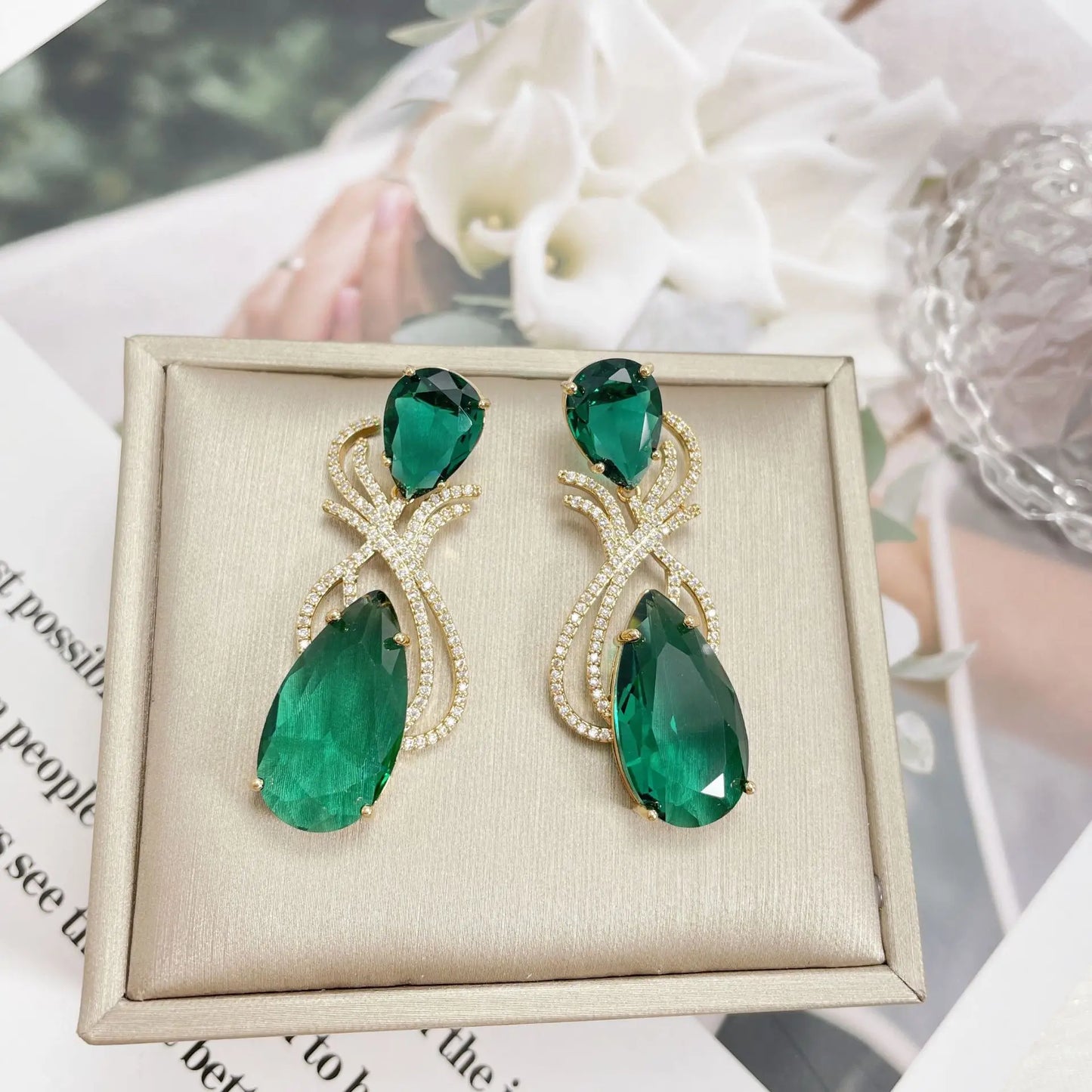 Bilincolor Micro-inlaid Colorful Zircon Drop-shaped Flower Earrings For Women