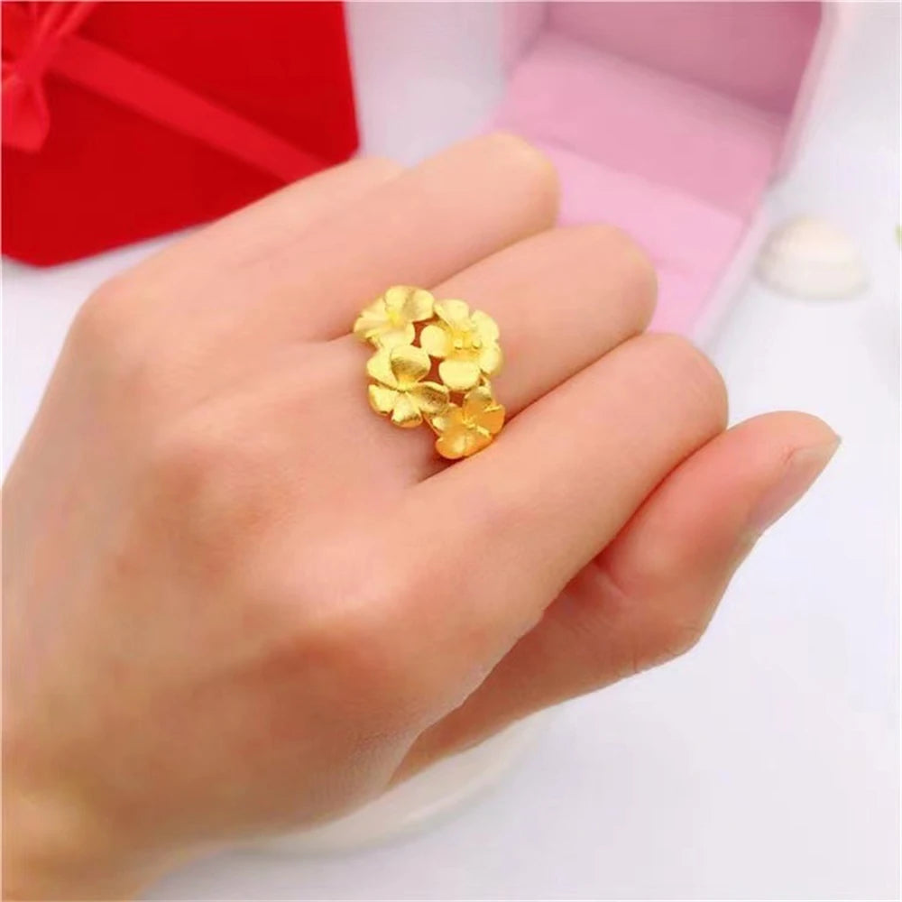 Gold Color Jewelry Sets for Women Multi Flowers Finger Ring Bracelet Necklace 3pcs Set Wedding Jewellery Accessories Bijoux Gift